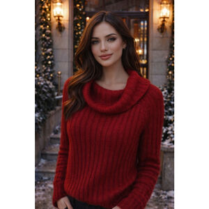 The Limited Mohair Sweater Cowl Neck Red Ribbed Quiet Luxury Parisian Valentines